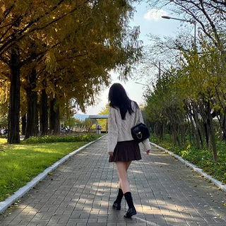 Oversized puff twist round long-sleeve knit cardigan