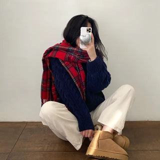 Oversized puff twist round long-sleeve knit cardigan