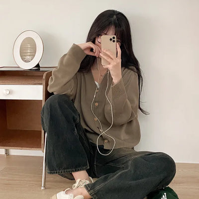 (10 colors) Autumn Layered V-Neck Loose Fit Knit Cardigan