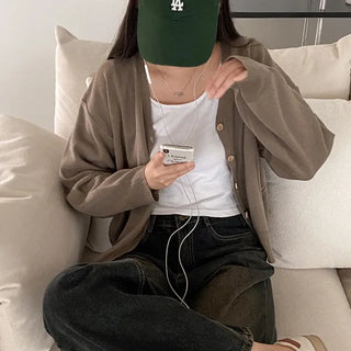 (10 colors) Autumn Layered V-Neck Loose Fit Knit Cardigan