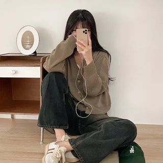 (10 colors) Autumn Layered V-Neck Loose Fit Knit Cardigan