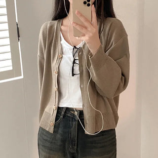 (10 colors) Autumn Layered V-Neck Loose Fit Knit Cardigan