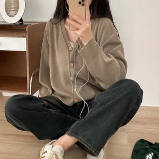 (10 colors) Autumn Layered V-Neck Loose Fit Knit Cardigan