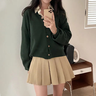 (10 colors) Autumn Layered V-Neck Loose Fit Knit Cardigan
