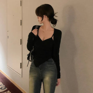 [SET] Camisole Cardigan Set with Built-in Bra