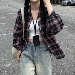 Autumn long-sleeved oversized pink shirt