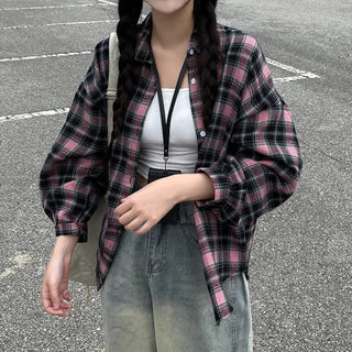 Autumn long-sleeved oversized pink shirt