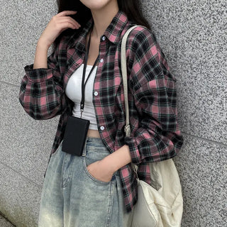 Autumn long-sleeved oversized pink shirt