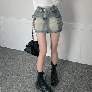 Denim skort mini cargo A-line denim skirt