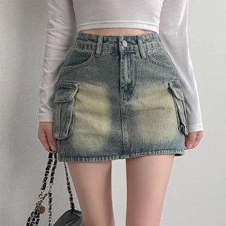 Denim skort mini cargo A-line denim skirt