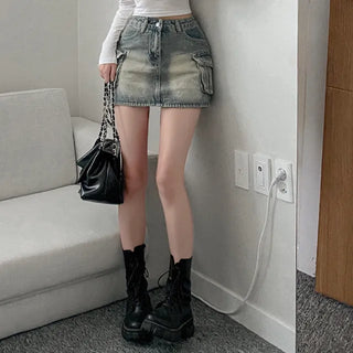 Denim skort mini cargo A-line denim skirt