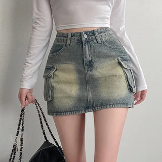 Denim skort mini cargo A-line denim skirt