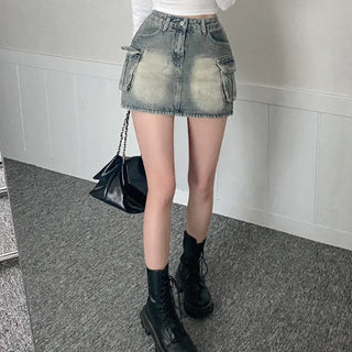 Denim skort mini cargo A-line denim skirt