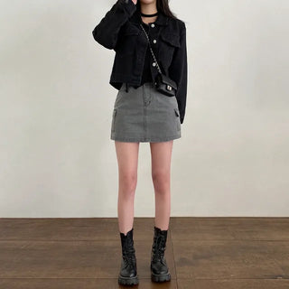 Autumn cropped denim loose-fit jacket