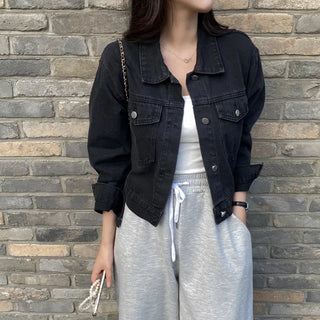 Autumn cropped denim loose-fit jacket