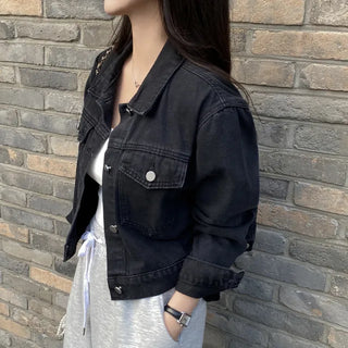Autumn cropped denim loose-fit jacket