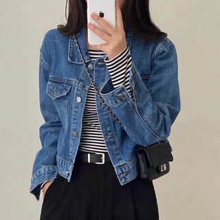 Autumn cropped denim loose-fit jacket