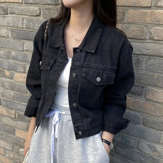 Autumn cropped denim loose-fit jacket