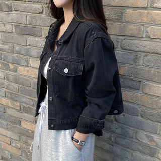 Autumn cropped denim loose-fit jacket