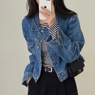 Autumn cropped denim loose-fit jacket