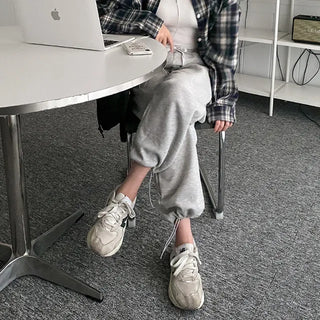 2-Way Elastic Cotton String Jogger Wide Pants