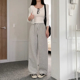 2-Way Elastic Cotton String Jogger Wide Pants