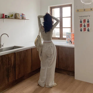 2-Way Elastic Cotton String Jogger Wide Pants