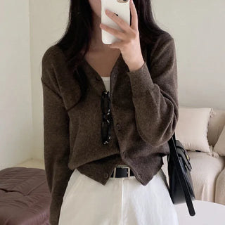 Layered Basic V-Neck Gray Short Knit Cardigan