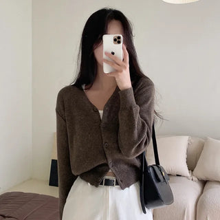 Layered Basic V-Neck Gray Short Knit Cardigan