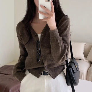 Layered Basic V-Neck Gray Short Knit Cardigan