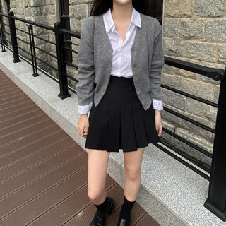 Layered Basic V-Neck Gray Short Knit Cardigan