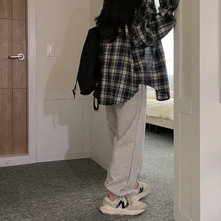Autumn long-sleeved checkered long puff shirt