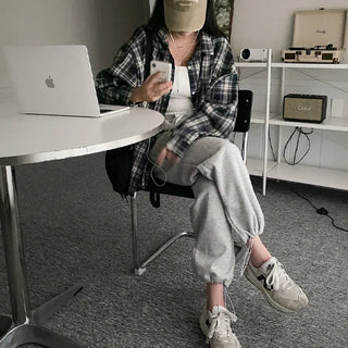 Autumn long-sleeved checkered long puff shirt