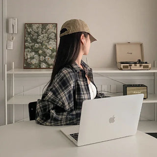 Autumn long-sleeved checkered long puff shirt
