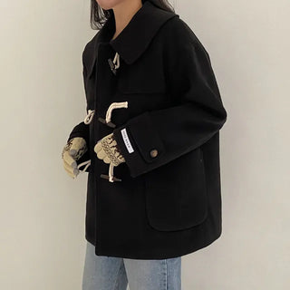 Big Collar Duffle Single Handmade Short Coat