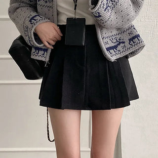 Mini A-line shirred faux pocket frill skirt