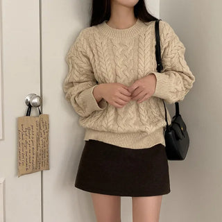 Twist Puff Front Round Oversized Knit