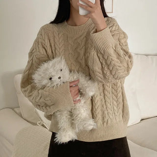 Twist Puff Front Round Oversized Knit