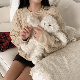Twist Puff Front Round Oversized Knit