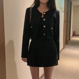 [2-piece set] Round jacket & mini slit skirt