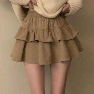 Tiered ruffle corduroy skirt