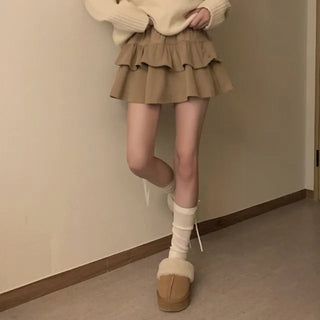Tiered ruffle corduroy skirt