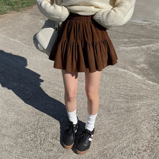 Corduroy elastic waist mini tiered skort