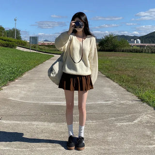 Corduroy elastic waist mini tiered skort