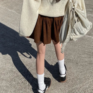 Corduroy elastic waist mini tiered skort
