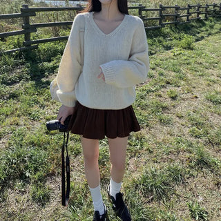 Corduroy elastic waist mini tiered skort