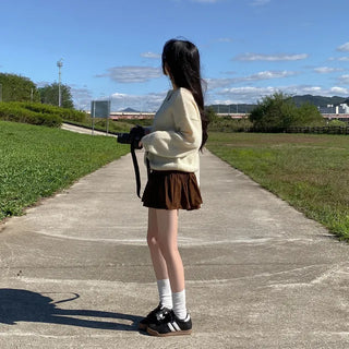 Corduroy elastic waist mini tiered skort