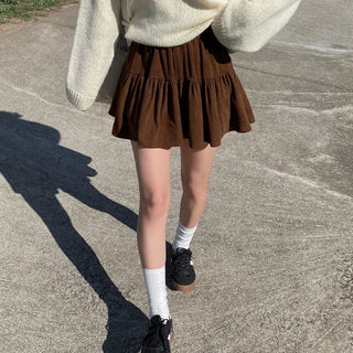 Corduroy elastic waist mini tiered skort