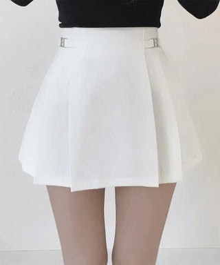[Lined] High-waisted A-line pleated mini skirt