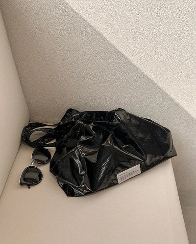 Glossy nylon shoulder bag